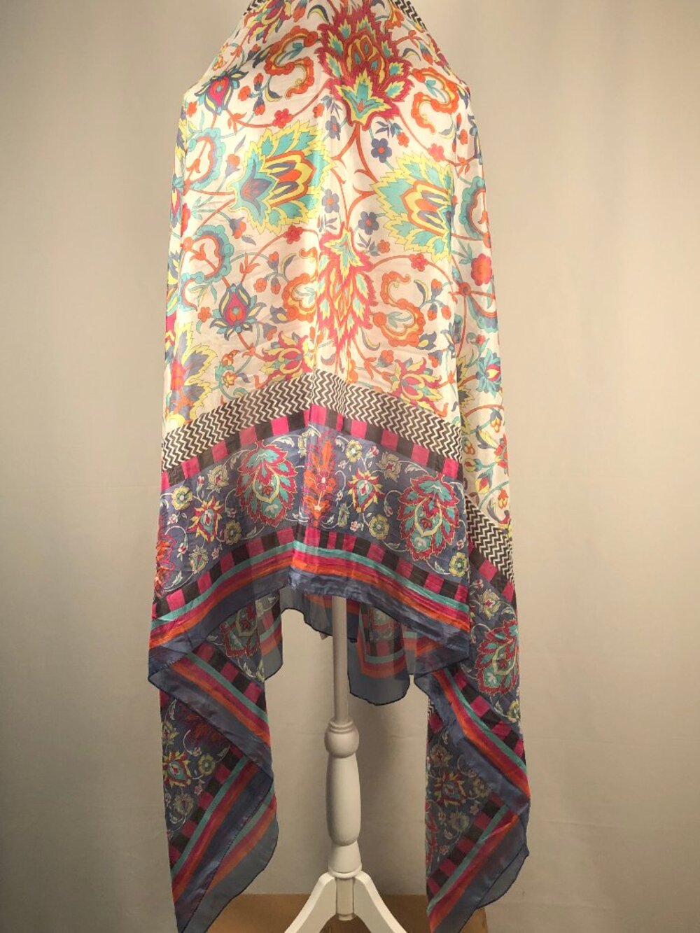 100% Silk Floral Paisley Wrap Shawl Scarf | Oversized Statement Wrap | 97" x 43" - Picture 7 of 15
